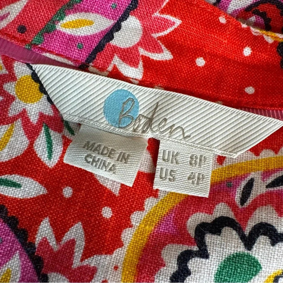 Boden Evangeline Linen Tunic Dress in Red Pop Mexican Paisley Size 4 petite - Picture 9 of 16